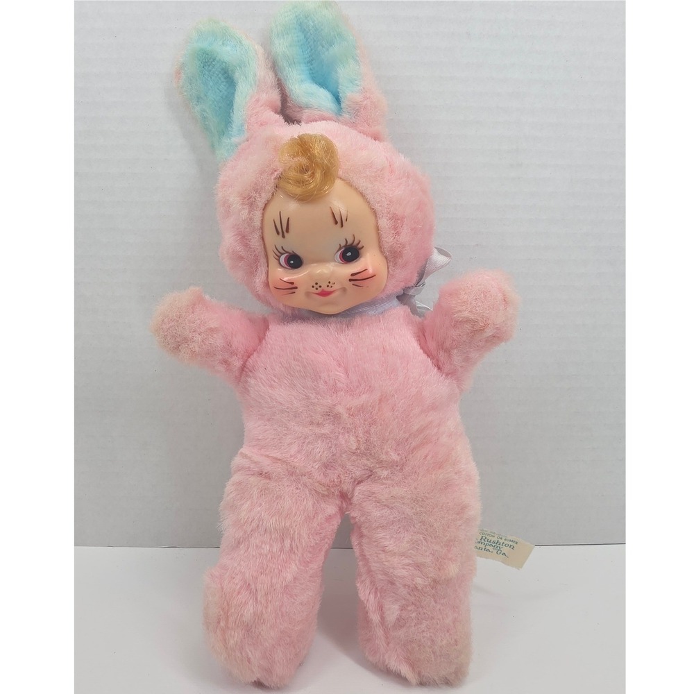 Vintage Rushton Star Creation Rubber Face Pink Bunny Plush Toy 10 Inch